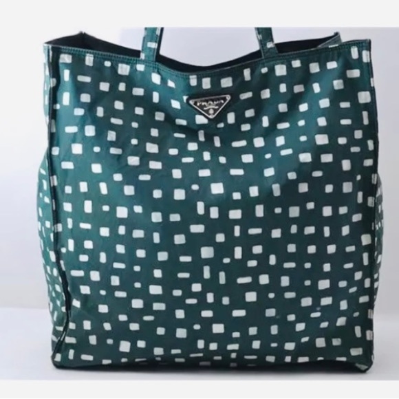 PRADA Emerald Green Large Nylon Tote Shoulder Bag Purse - Picture 15 of 15